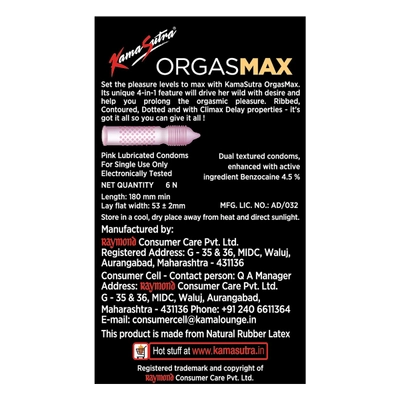 Kamasutra Orgasmax Condoms, 6 Count, Pack of 1