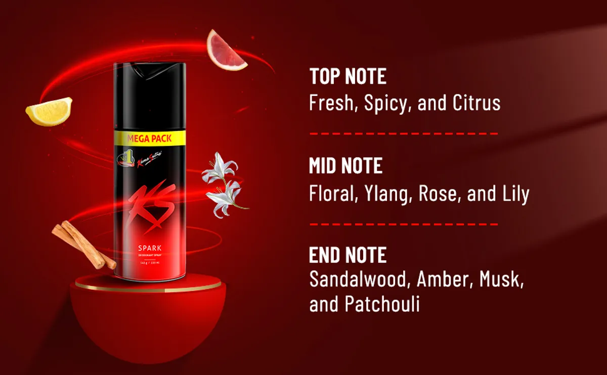 Kamasutra Spark Deodorant Body Spray For Men, 220 ml