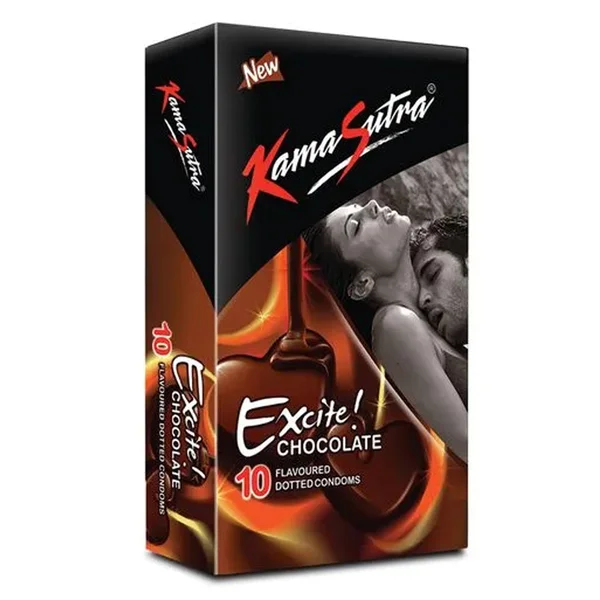 Kamasutra Excite Chocolate Flavour Dotted Condoms, 10 Count, Pack of 1