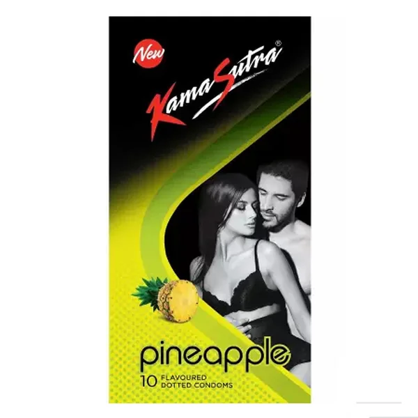 Kamasutra Pineapple Flavour Dotted Condoms, 10 Count, Pack of 1