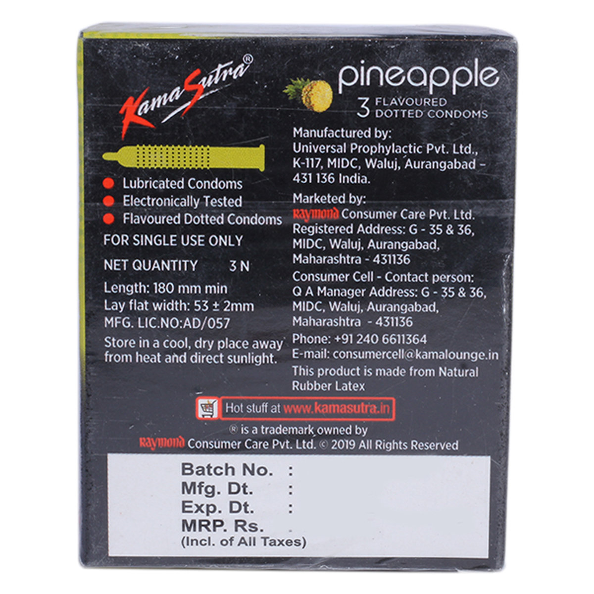 Kamasutra Pineapple Flavour Dotted Condoms, 3 Count, Pack of 1 Kamasutra Pineapple Flavour Dotted Condoms, 3 Count, Pack of 1