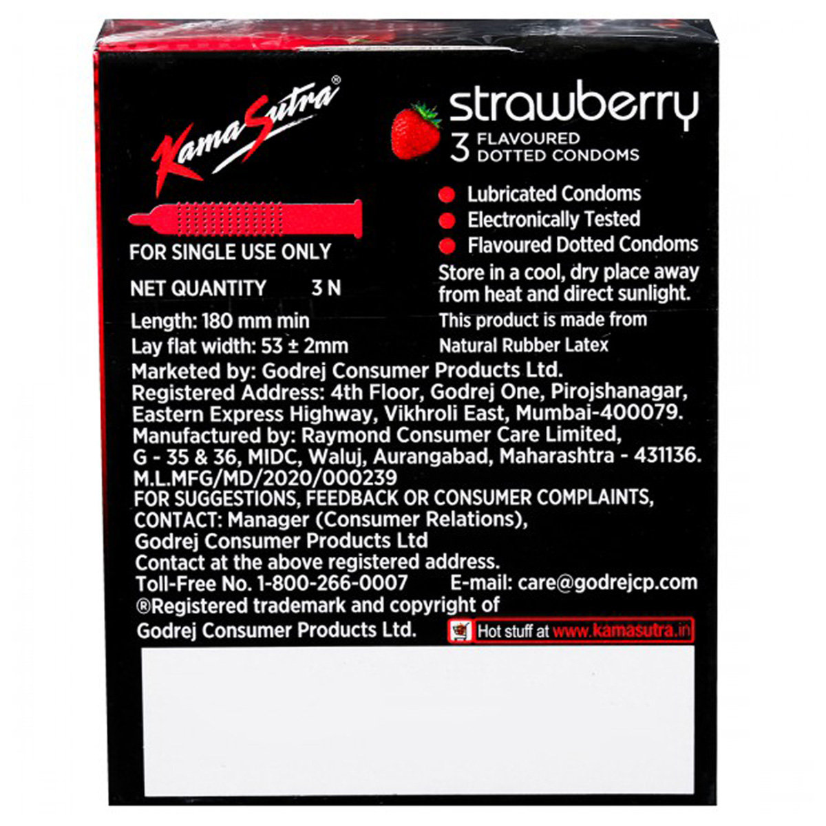 Kamasutra Strawberry Flavour Condoms, 3 Count, Pack of 1 Kamasutra Strawberry Flavour Condoms, 3 Count, Pack of 1
