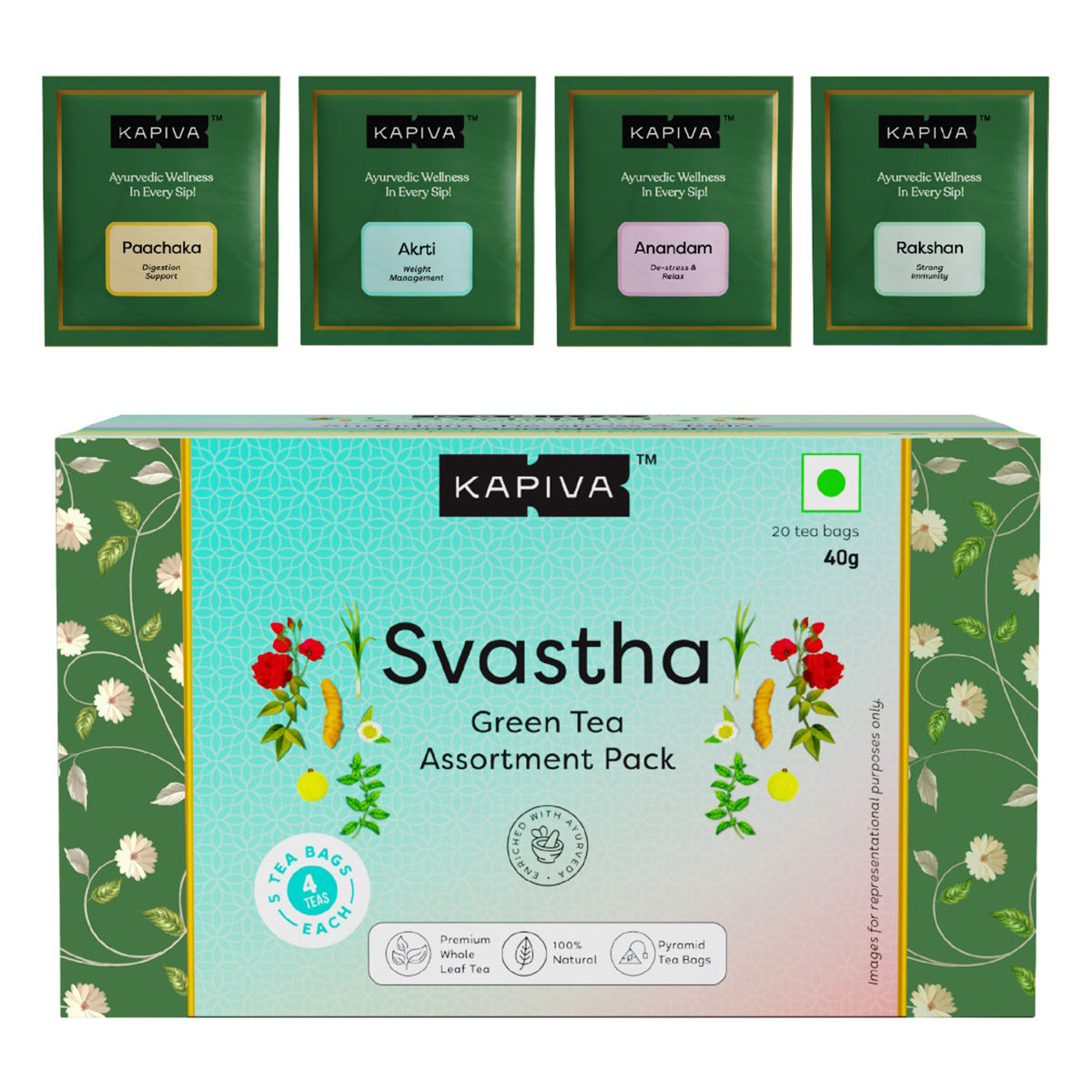 Kapiva Svastha Green Tea Assortment Pack, 40 gm, Pack of 1 