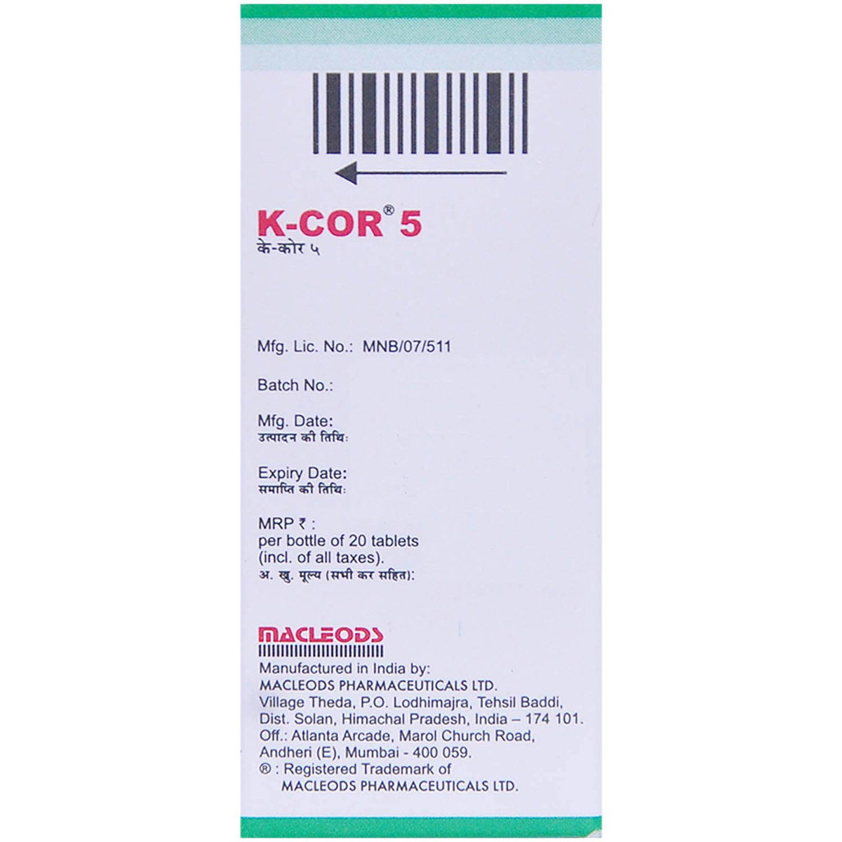 K-Cor 5 Tablet 20's, Pack of 1 TABLET K-Cor 5 Tablet 20's, Pack of 1 TABLET