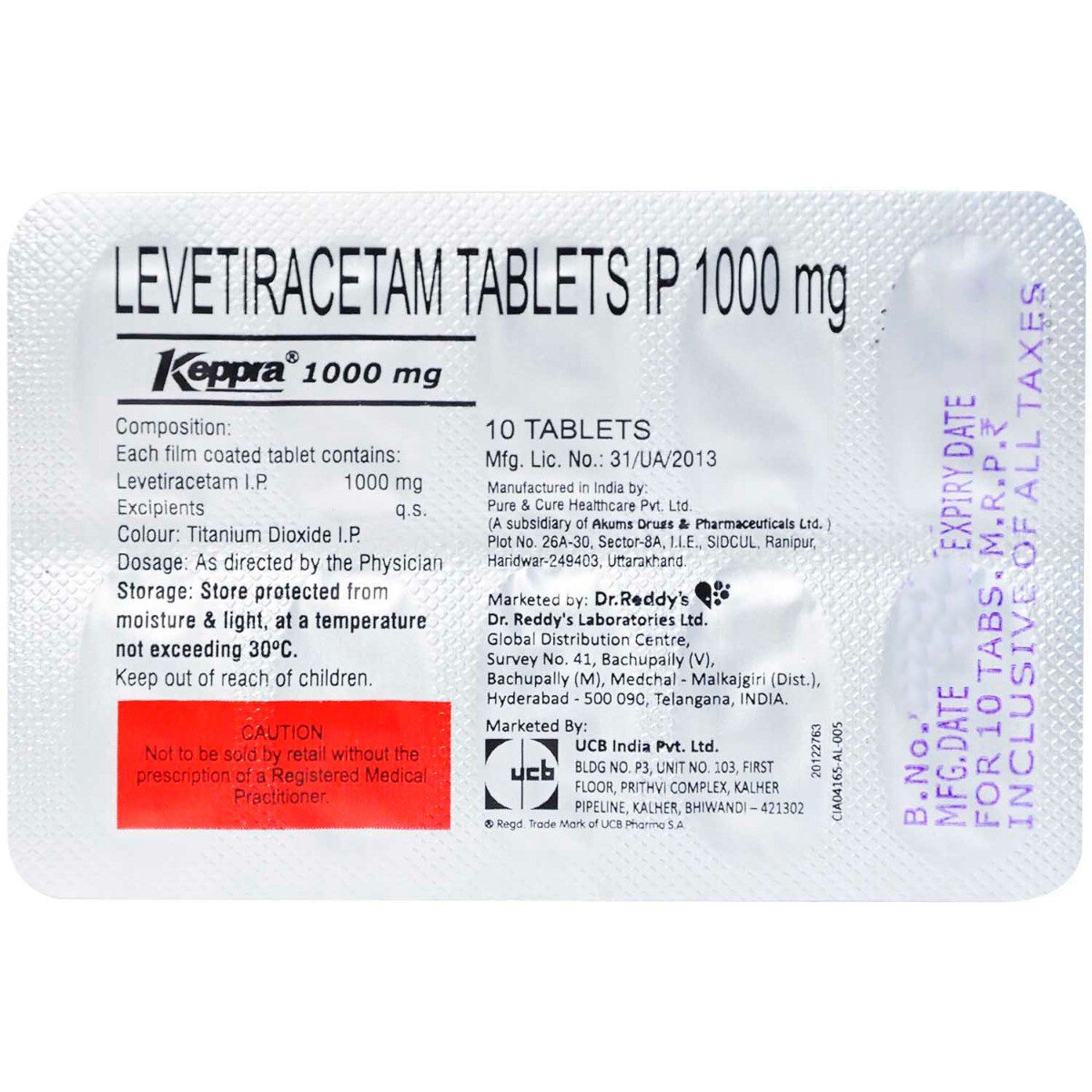 Keppra 1000 Tablet 10's, Pack of 10 TABLETS Keppra 1000 Tablet 10's, Pack of 10 TABLETS