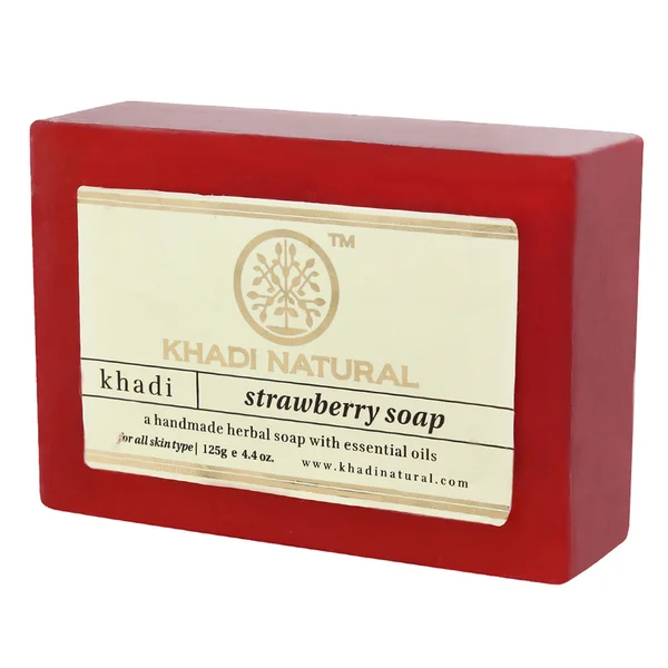 Khadi Strawberry Herbal Soap 125 gm | Enriched With Essential Oils | Hydrates &amp; Refreshes Skin | Makes Skin Soft, Smooth &amp; Fresh | For All Skin Type, Pack of 1