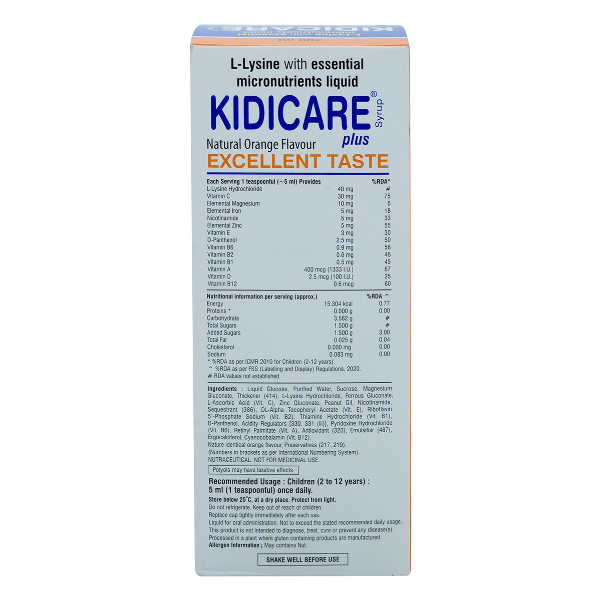 Kidicare Plus Orange Syrup 200 ml, Pack of 1 Kidicare Plus Orange Syrup 200 ml, Pack of 1