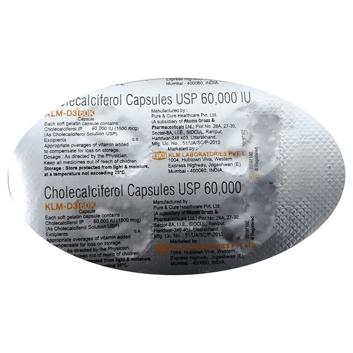 Klm-D3 60K Softgel Capsule 8's, Pack of 8 Klm-D3 60K Softgel Capsule 8's, Pack of 8