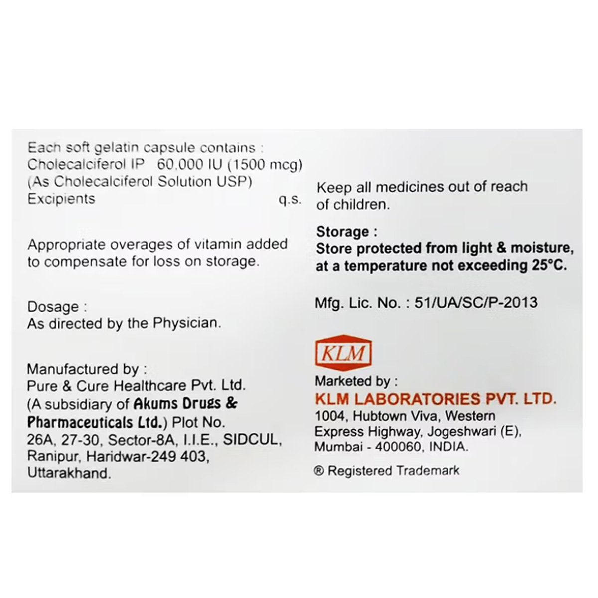 Klm-D3 60K Softgel Capsule 8's, Pack of 8 Klm-D3 60K Softgel Capsule 8's, Pack of 8