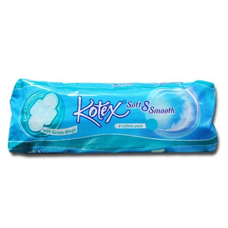 Kotex Soft & Smooth With Gentle Wings Sanitary Pads, 8 Count
