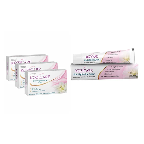 Kozicare Skin Lightening Kit 1 Kit (Soap & Cream) | Moisturises Skin | Removes Spots | Sun Protection | Gives Glowing & Youthful Skin | For All Type Of Hyperpigmented Skin