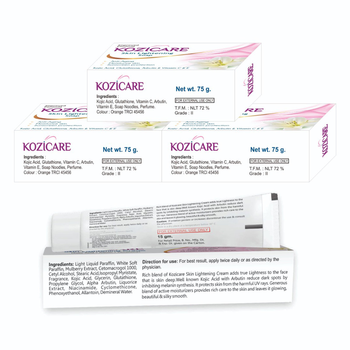 Kozicare Skin Lightening Kit 1 Kit (Soap & Cream) | Moisturises Skin | Removes Spots | Sun Protection | Gives Glowing & Youthful Skin | For All Type Of Hyperpigmented Skin, Pack of 1 Kozicare Skin Lightening Kit 1 Kit (Soap & Cream) | Moisturises Skin | Removes Spots | Sun Protection | Gives Glowing & Youthful Skin | For All Type Of Hyperpigmented Skin, Pack of 1