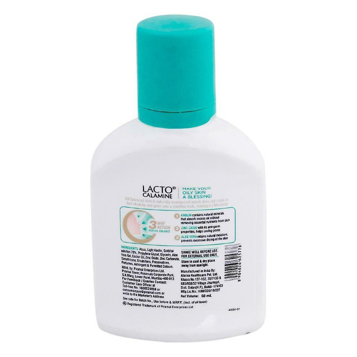 Lacto Calamine Face Lotion 60 ml | Kaolin Clay & Aloe Vera | Absorbs Excess Oil | Fights Dark Spots, Blackheads & Pimples | For Combination to Normal Skin, Pack of 1 Lacto Calamine Face Lotion 60 ml | Kaolin Clay & Aloe Vera | Absorbs Excess Oil | Fights Dark Spots, Blackheads & Pimples | For Combination to Normal Skin, Pack of 1
