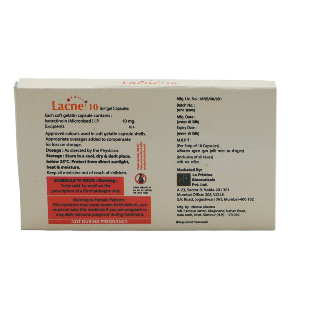 Lacne 10 mg Capsule 10's, Pack of 10 CapsuleS Lacne 10 mg Capsule 10's, Pack of 10 CapsuleS