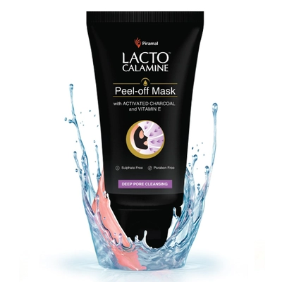 Lacto Calamine Peel-Off Mask 60 gm | With Activated Charcoal &amp; Vitamin E | For Deep Pore Cleansing | Removes Excess Oil, Blackheads &amp; Whiteheads | For All Skin Type, Pack of 1