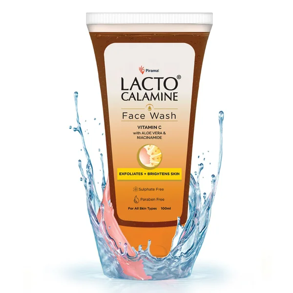 Lacto Calamine Vitamin-C Face Wash 100 ml | Vitamin C, Aloe Vera &amp; Niacinamide | Exfoliates &amp; Hydrates Skin | For Brighter &amp; Glowing Skin | For All Skin Type, Pack of 1