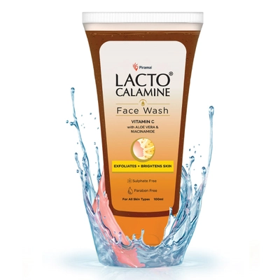 Lacto Calamine Vitamin-C Face Wash 100 ml | Vitamin C, Aloe Vera &amp; Niacinamide | Exfoliates &amp; Hydrates Skin | For Brighter &amp; Glowing Skin | For All Skin Type, Pack of 1