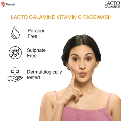 Lacto Calamine Vitamin-C Face Wash 100 ml | Vitamin C, Aloe Vera &amp; Niacinamide | Exfoliates &amp; Hydrates Skin | For Brighter &amp; Glowing Skin | For All Skin Type, Pack of 1