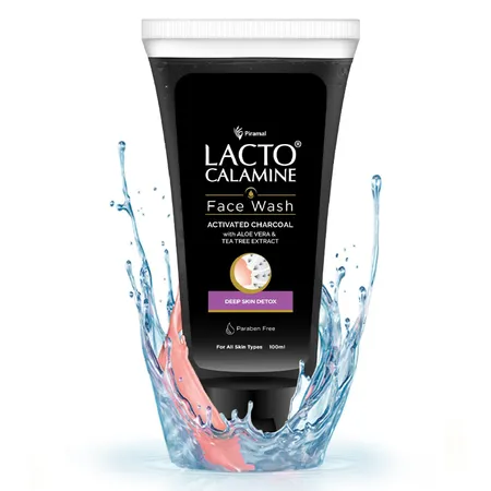 Lacto Calamine Face Wash 100 ml | With Activated Charcoal, Aloe Vera & Tea Tree Extract | For Deep Skin Detox | Deep Pore Cleansing | Removes Excess Oil, Impurities, Blackheads & Whiteheads | For All Skin Type