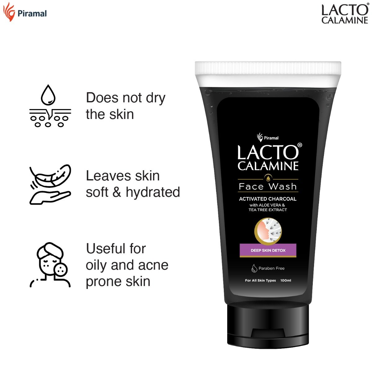 Lacto Calamine Face Wash 100 ml | With Activated Charcoal, Aloe Vera & Tea Tree Extract | For Deep Skin Detox | Deep Pore Cleansing | Removes Excess Oil, Impurities, Blackheads & Whiteheads | For All Skin Type, Pack of 1 Lacto Calamine Face Wash 100 ml | With Activated Charcoal, Aloe Vera & Tea Tree Extract | For Deep Skin Detox | Deep Pore Cleansing | Removes Excess Oil, Impurities, Blackheads & Whiteheads | For All Skin Type, Pack of 1