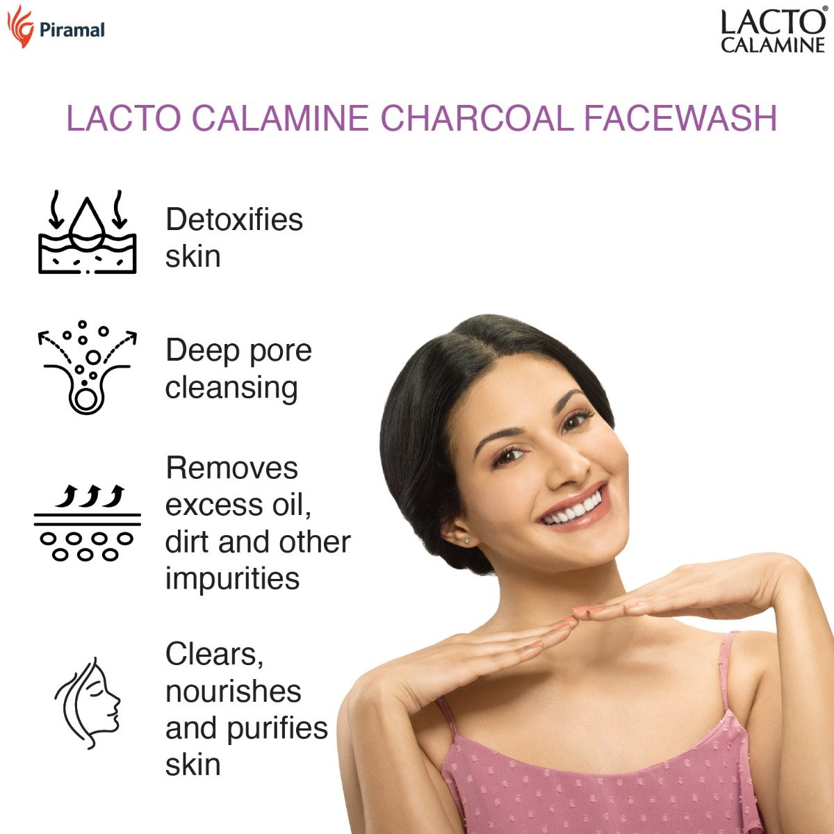 Lacto Calamine Face Wash 100 ml | With Activated Charcoal, Aloe Vera & Tea Tree Extract | For Deep Skin Detox | Deep Pore Cleansing | Removes Excess Oil, Impurities, Blackheads & Whiteheads | For All Skin Type, Pack of 1 Lacto Calamine Face Wash 100 ml | With Activated Charcoal, Aloe Vera & Tea Tree Extract | For Deep Skin Detox | Deep Pore Cleansing | Removes Excess Oil, Impurities, Blackheads & Whiteheads | For All Skin Type, Pack of 1