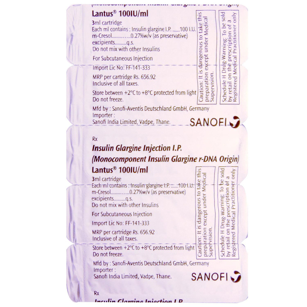 Lantus 100IU/ml Solution for Injection 3 ml, Pack of 5 INJECTIONS Lantus 100IU/ml Solution for Injection 3 ml, Pack of 5 INJECTIONS