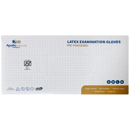 Apollo Latex Pre Powdered Examination Gloves, 50 Count