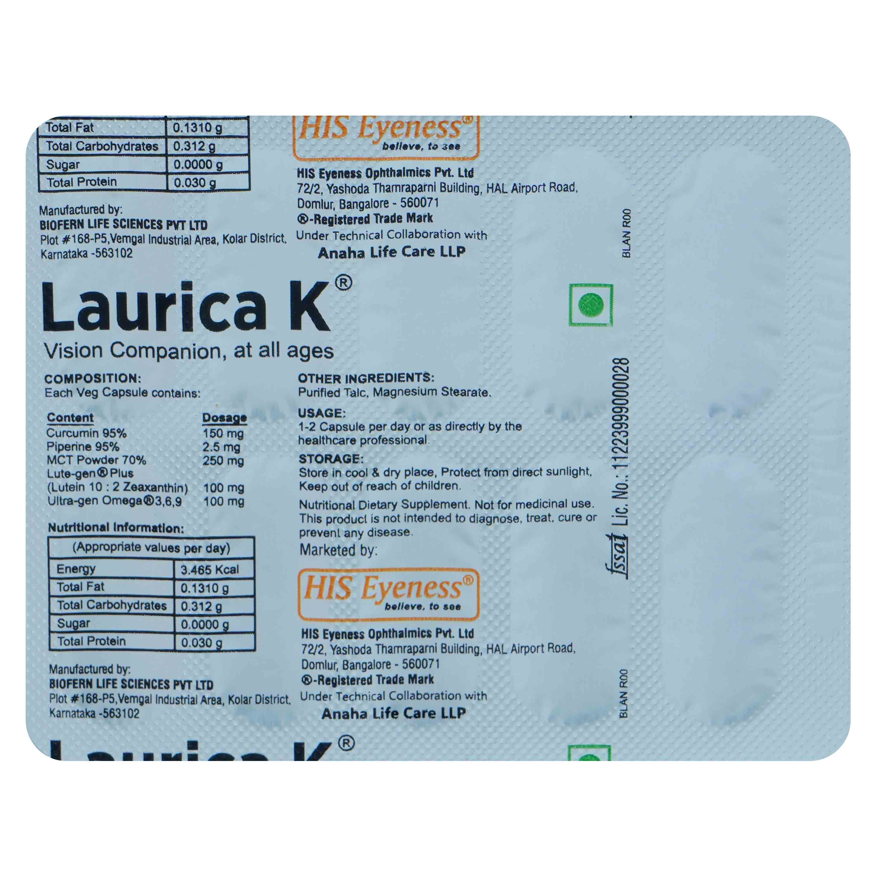 Laurica K Veg Capsule 10's, Pack of 10 Laurica K Veg Capsule 10's, Pack of 10