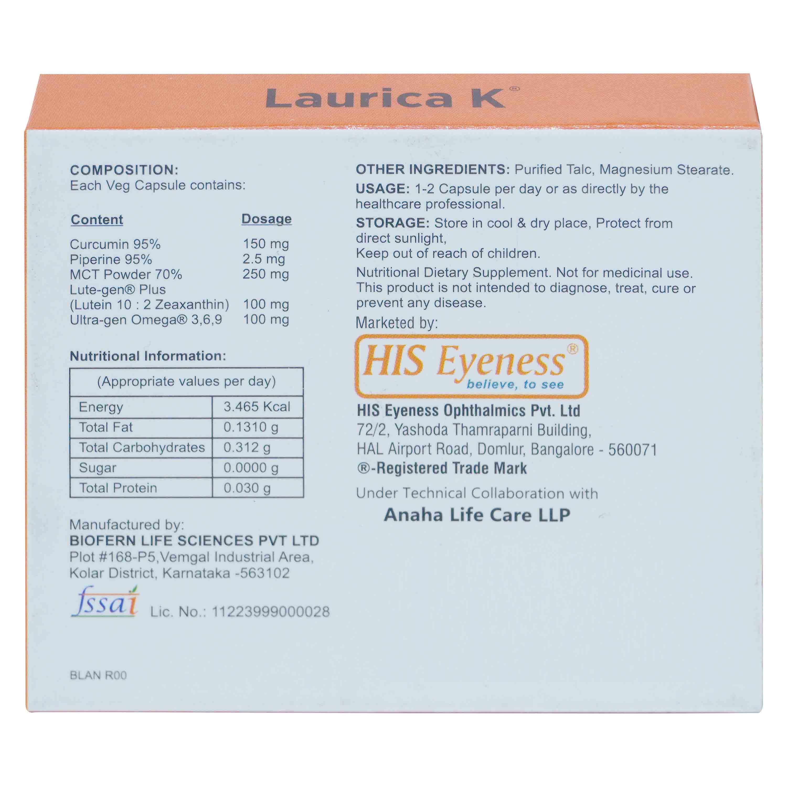 Laurica K Veg Capsule 10's, Pack of 10 Laurica K Veg Capsule 10's, Pack of 10