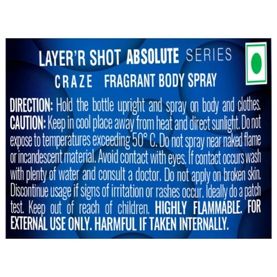 Layer'r Shot Absolute Craze Deodorant Body Spray, 135 ml, Pack of 1