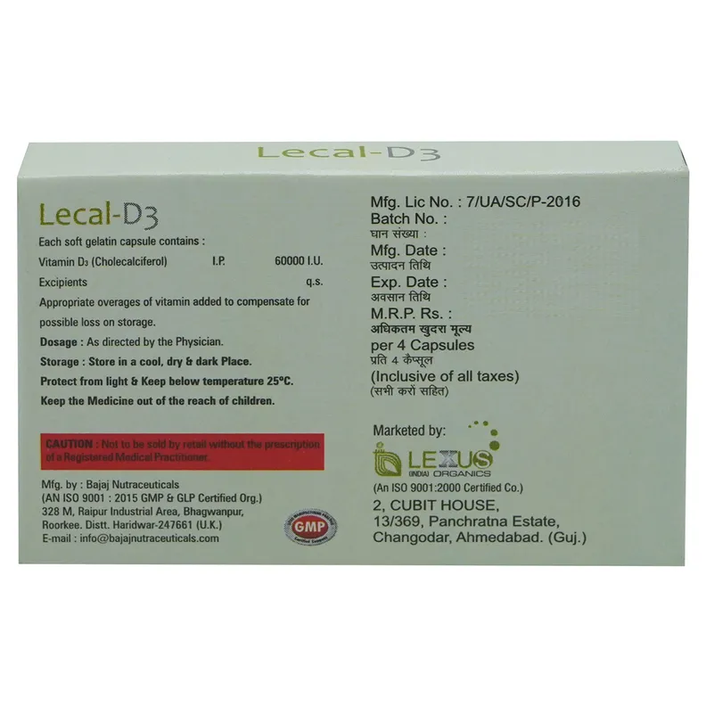 Buy Lecal-D3 Softgel Capsule 4's online | Uses, Side Effects, Price and ...
