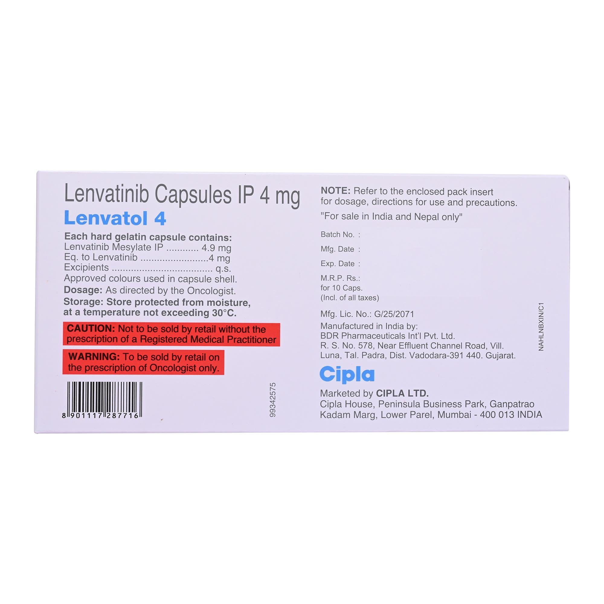 Lenvatol 4 Capsule 10's, Pack of 10 CAPSULES Lenvatol 4 Capsule 10's, Pack of 10 CAPSULES