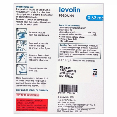 Levolin 0.63mg Respules 5X2.5 ml, Pack of 5 SUSPENSIONS