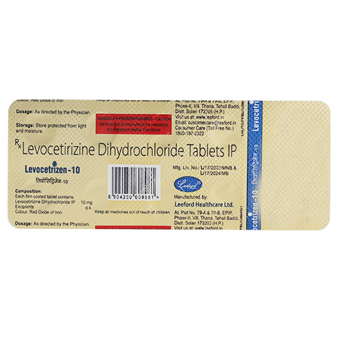 Levocetrizen-10 Tablet 10's, Pack of 10 TabletS Levocetrizen-10 Tablet 10's, Pack of 10 TabletS