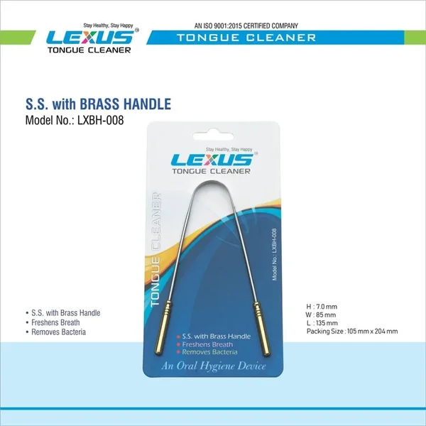 Lexus Tongue Cleaner Steel &amp; Brass Handle (Lxbh-008), 1 Count, Pack of 1