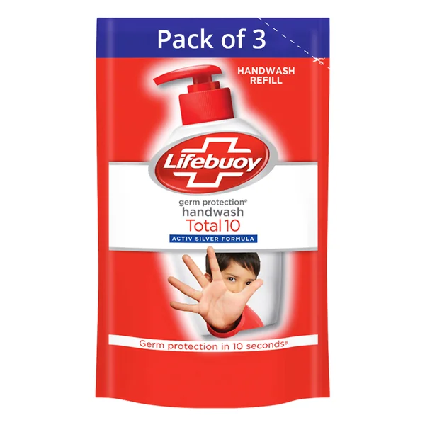 Lifebuoy Total 10 Germ Protection Handwash, 555 ml Refill Pack (3x185 ml), Pack of 1