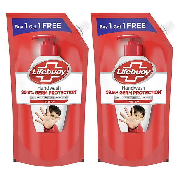 Lifebuoy Total 10 Germ Protection Handwash, 1500 ml Refill Pack (2 x 750 ml), Pack of 1