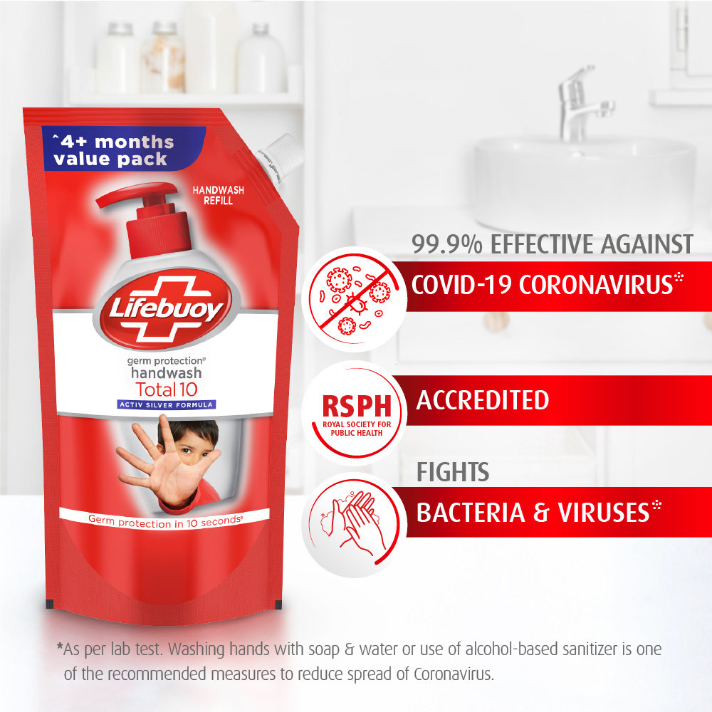 Lifebuoy Total 10+ Germ Protection Handwash, 1500 ml Refill Pack (2 x 750 ml), Pack of 1 Lifebuoy Total 10+ Germ Protection Handwash, 1500 ml Refill Pack (2 x 750 ml), Pack of 1
