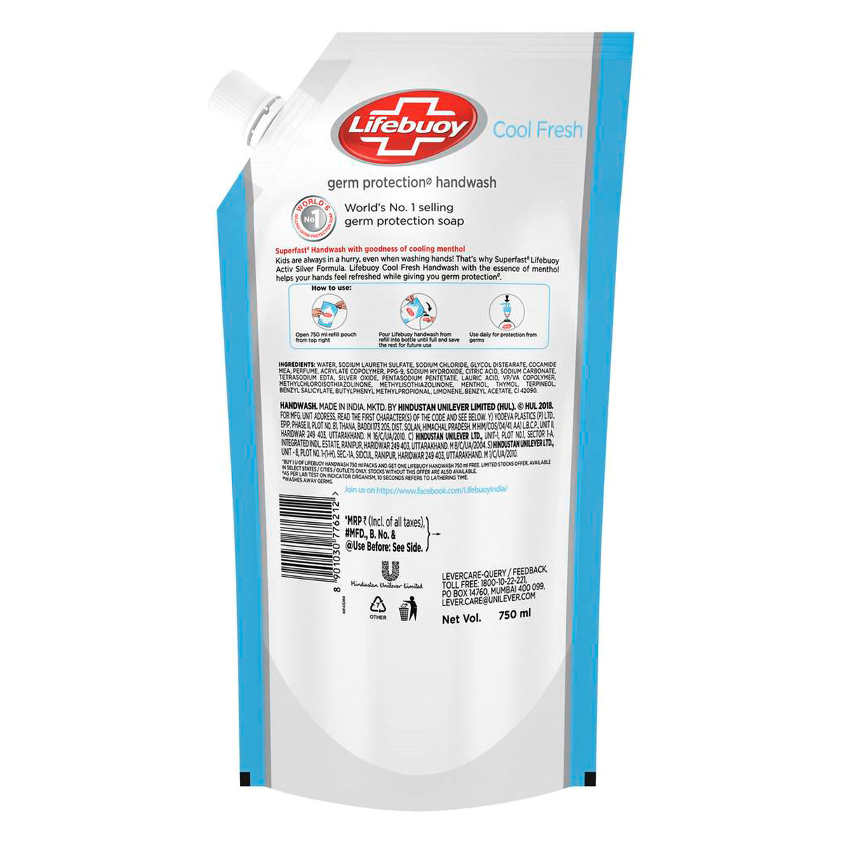 Lifebuoy Cool Fresh Germ Protection Handwash, 750 ml (Buy 1 Get 1 Free) Refill Pack, Pack of 1 Lifebuoy Cool Fresh Germ Protection Handwash, 750 ml (Buy 1 Get 1 Free) Refill Pack, Pack of 1