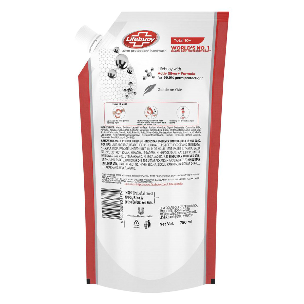 Lifebuoy Total 10 Germ Protection Handwash, 750 ml Refill Pack, Pack of 1 Lifebuoy Total 10 Germ Protection Handwash, 750 ml Refill Pack, Pack of 1