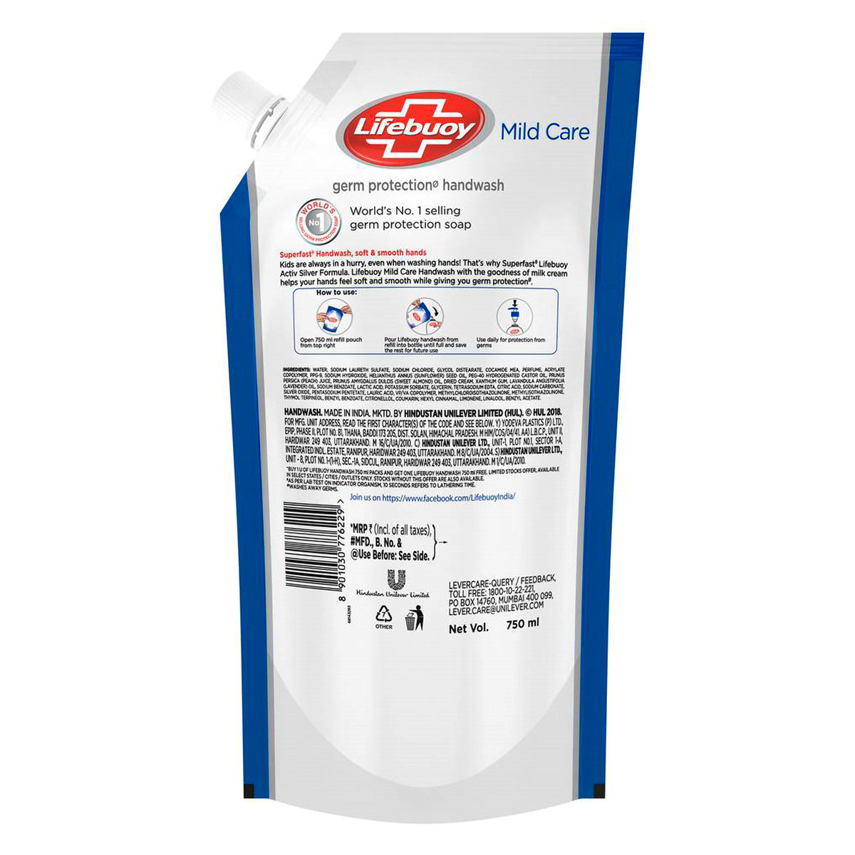 Lifebuoy Mild Care Germ Protection Handwash, 750 ml (Buy 1 Get 1 Free) Refill Pack, Pack of 1 Lifebuoy Mild Care Germ Protection Handwash, 750 ml (Buy 1 Get 1 Free) Refill Pack, Pack of 1