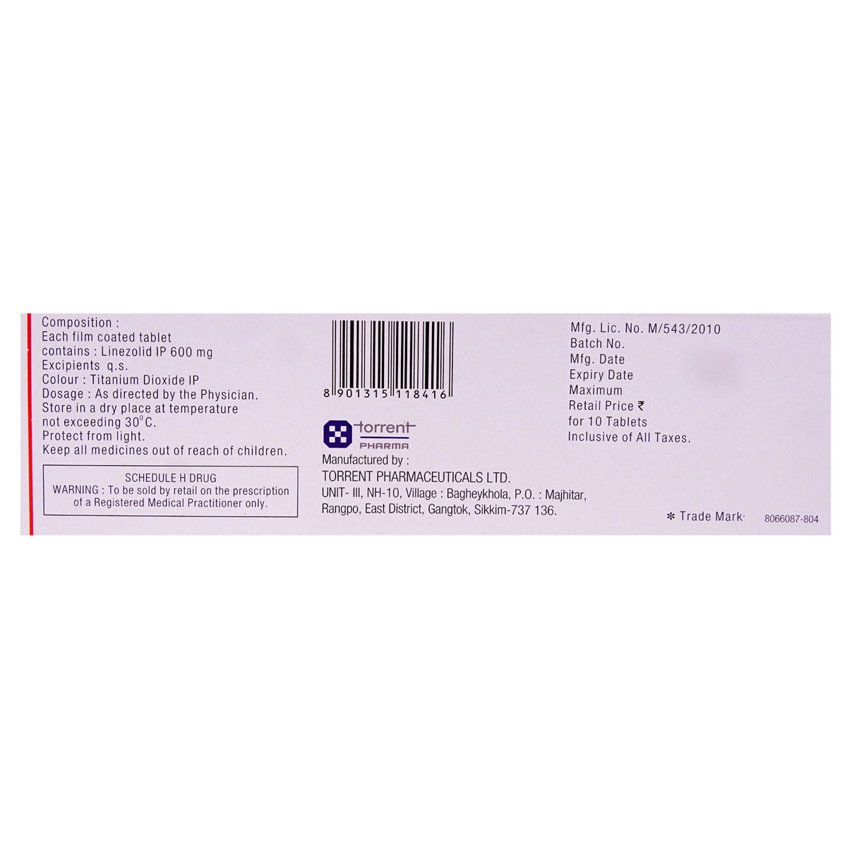 Linox 600 Tablet 10's, Pack of 10 TABLETS Linox 600 Tablet 10's, Pack of 10 TABLETS