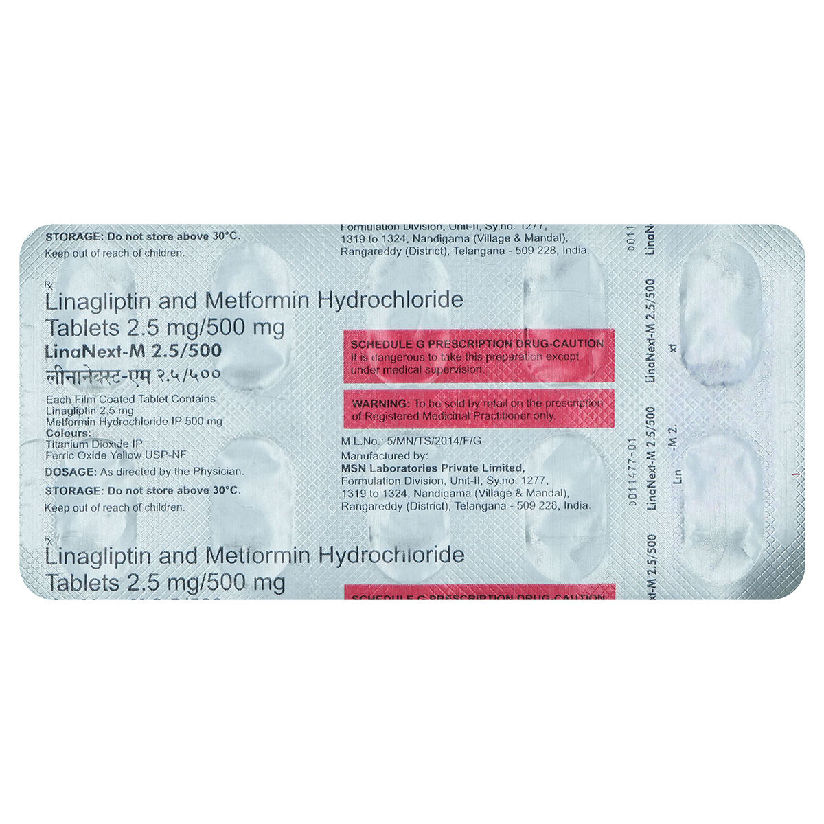 Buy Linanext-M 2.5 mg/500 mg Tablet 10's Online