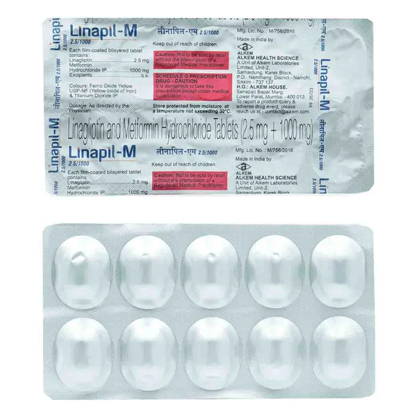 Linapil-M 2.5 mg/1000 mg Tablet 10's, Pack of 10 TabletS