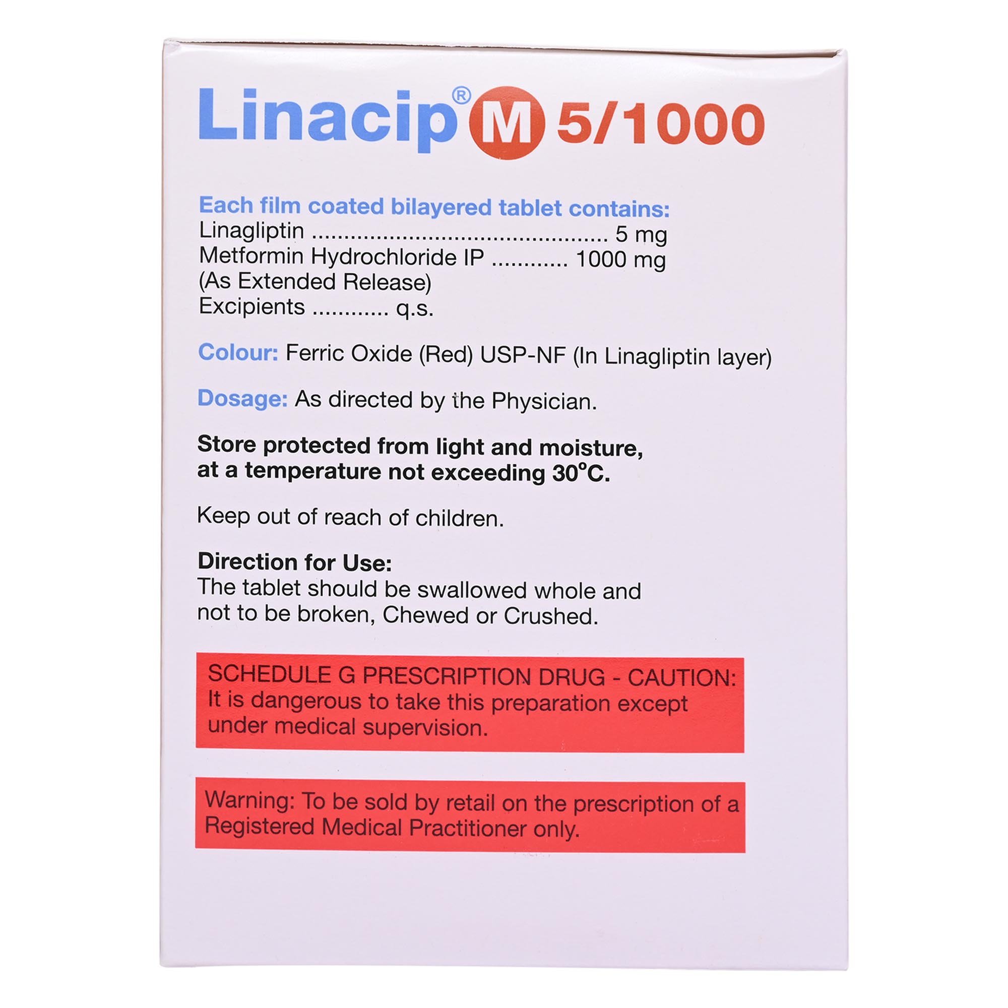 Linacip M 5 mg/1000 mg Tablet 15's, Pack of 15 TabletS Linacip M 5 mg/1000 mg Tablet 15's, Pack of 15 TabletS