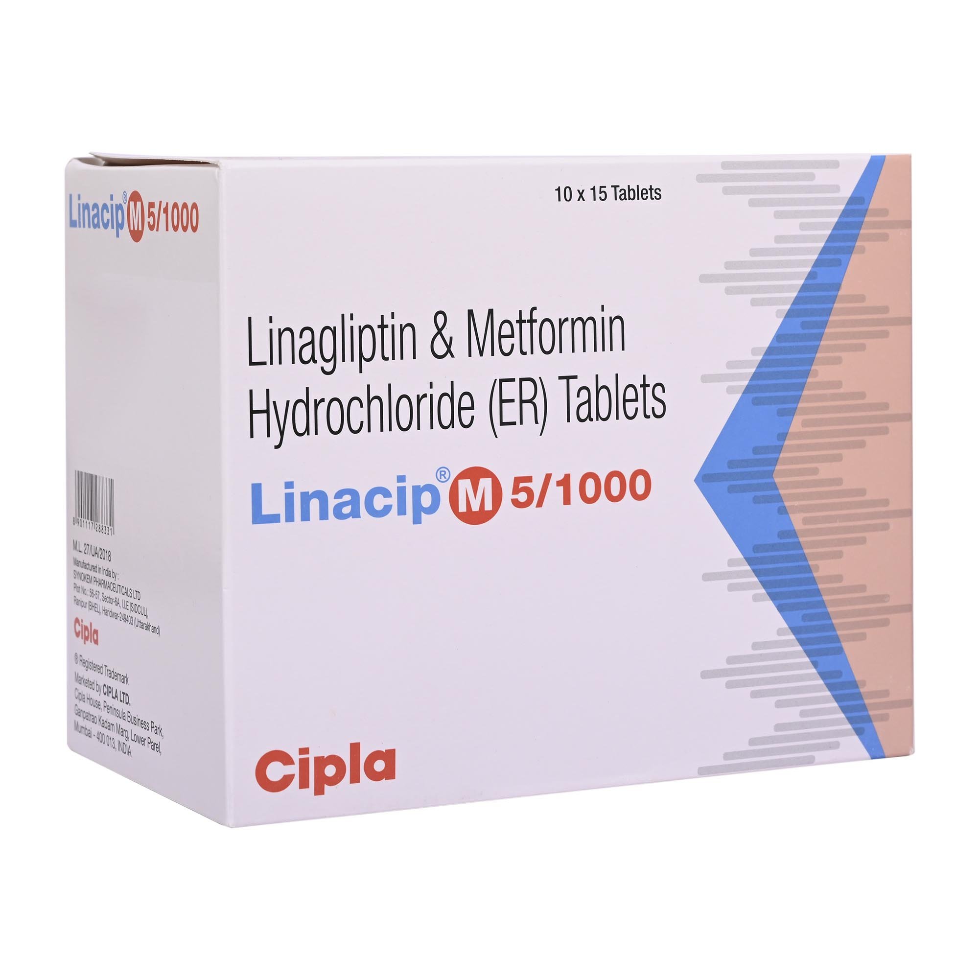 Linacip M 5 mg/1000 mg Tablet 15's, Pack of 15 TabletS Linacip M 5 mg/1000 mg Tablet 15's, Pack of 15 TabletS