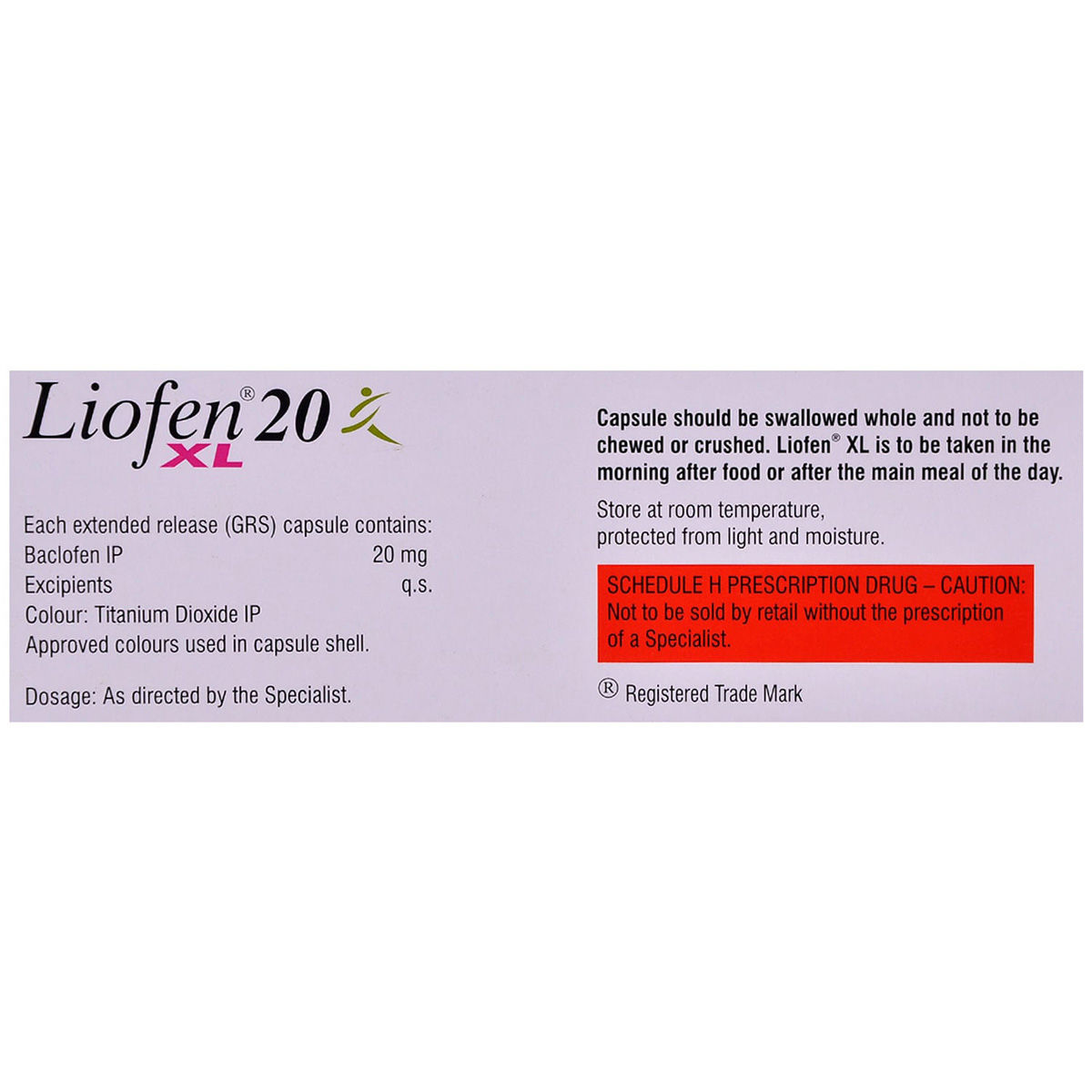 Liofen XL 20 Capsule 10's Price, Uses, Side Effects, Composition