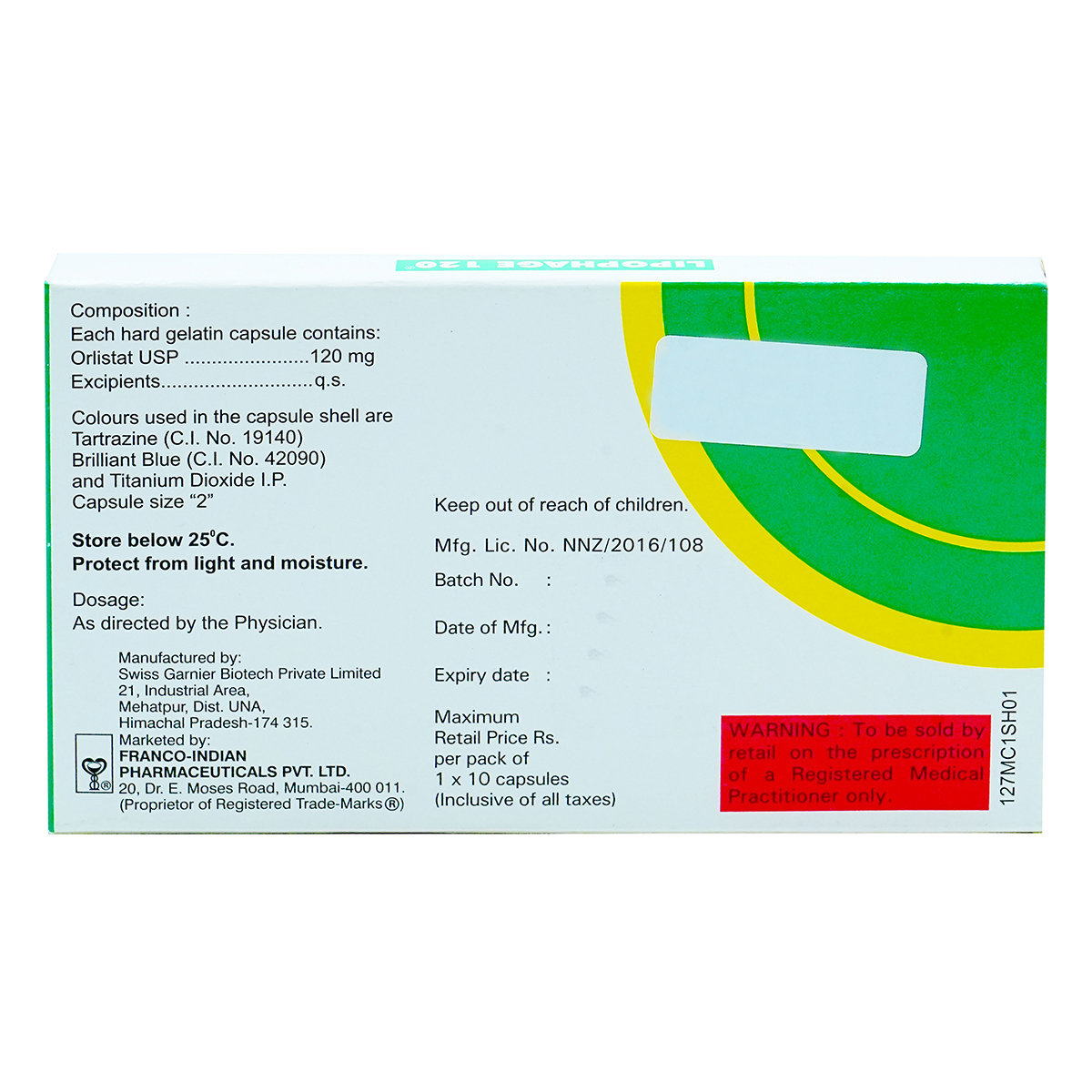 Lipophage 120 Capsule 10's, Pack of 10 CAPSULES Lipophage 120 Capsule 10's, Pack of 10 CAPSULES