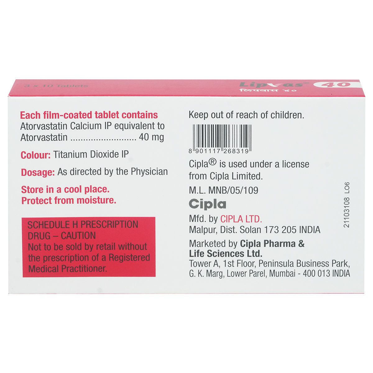 Lipvas 40 Tablet 10's, Pack of 10 TABLETS Lipvas 40 Tablet 10's, Pack of 10 TABLETS