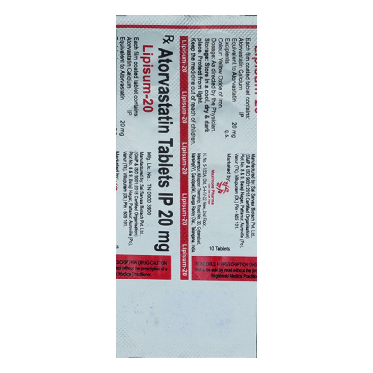 Lipisum-20 Tablet 10's, Pack of 10 TabletS Lipisum-20 Tablet 10's, Pack of 10 TabletS